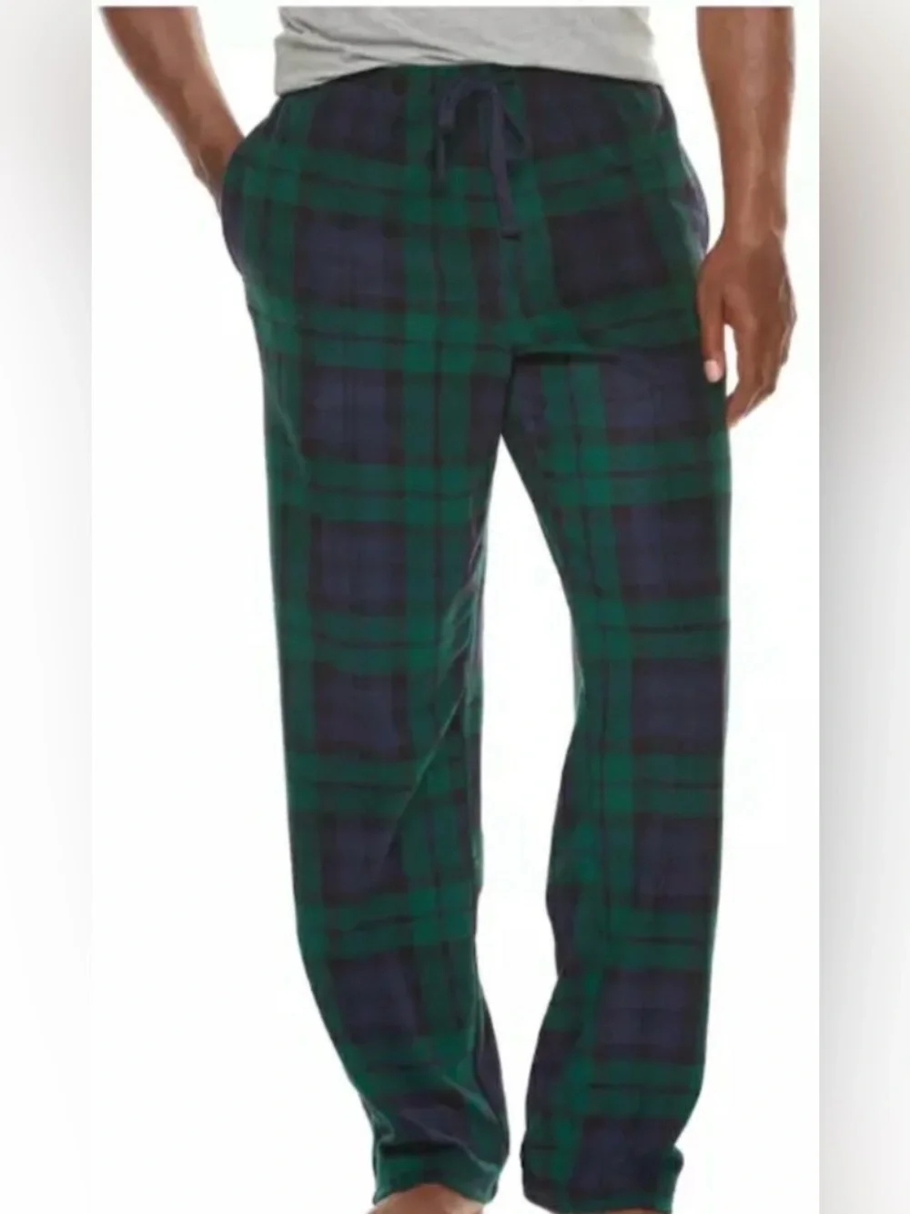 MEN’S CROFT & BARROW PLAID FLEECE PANTS LOUNGE PAJAMA SIZE L NAVY GREEN GRAY BLK - Picture 8 of 9